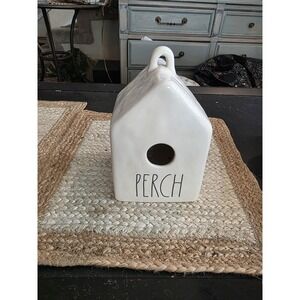 Rae Dunn 9 " Birdhouse "PERCH" Tapered Roof Bird House Ceramic‎